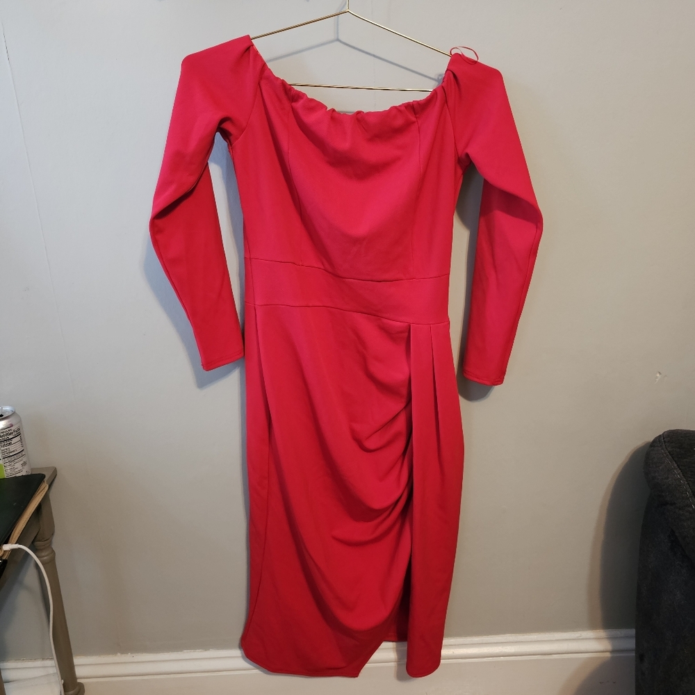*NEW* QUIZ Elegant Red Off-Shoulder Wrap Dress (Size 10)